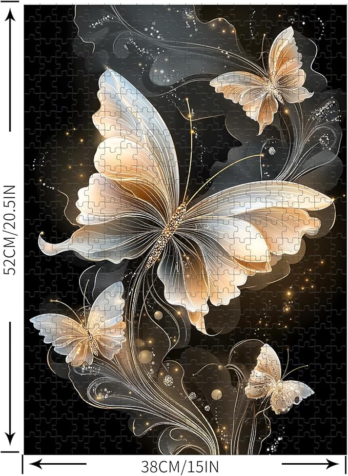 Puzzles for Adults 500 Pieces, Butterfly Jigsaw Puzzles - Dreamy Butterfly, Impossible Diamond Art Puzzle for Seniors Families, 20.47x14.96 Inches, 1:1 Poster, Letter On The Back