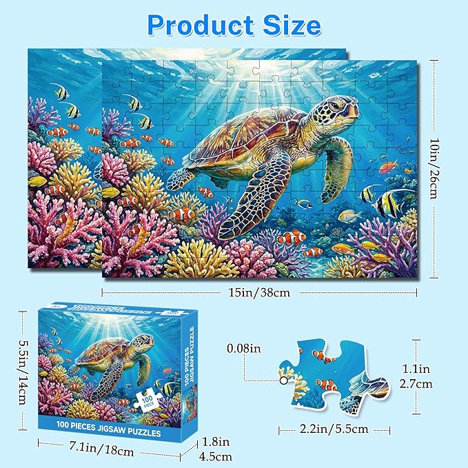 4-Pack 100 Piece Puzzles for Adults Seniors, Nature Landscape Jigsaw Puzzles 100 Pieces, Beach Resort Turtle Sunset Lighthouse Large Piece Jigsaw Puzzles for Seniors Adults Family Game Gifts 15"x11"