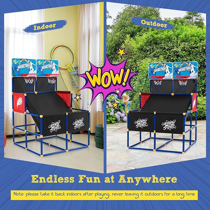 Giantex Arcade Basketball Hoop for Kids - Indoor Outdoor 2 Player Dual Shot Basketball Arcade Game with 4 Balls and Ball Pump, Great Gift for Boys and Girls Ages 3+