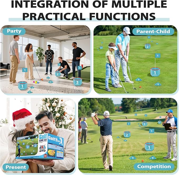 Golf Bucket Yard Game, Backyard Golf Set for Kids, Adults and Family, Outdoor and Indoor Portable 6 Holes Golf Course with Balls, Flags and Carry Bag for Lawn, Park, Beach and Hotel - Blue