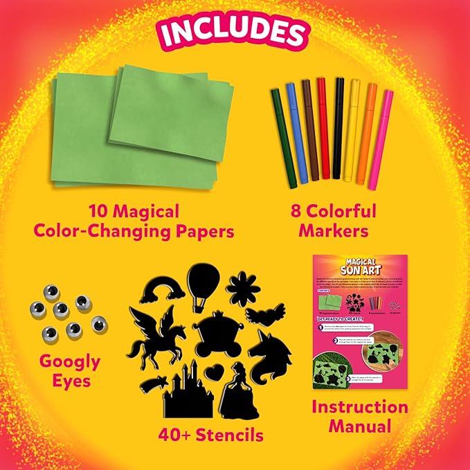 Skillmatics Sun Paper Art Kit - Mess-Free STEM Craft Kit for Kids, Design with Stencils, Create with Sunlight, Color with Markers, Indoor Play, Gifts for Ages 4, 5, 6, 7, 8, 9, 10, 11, 12