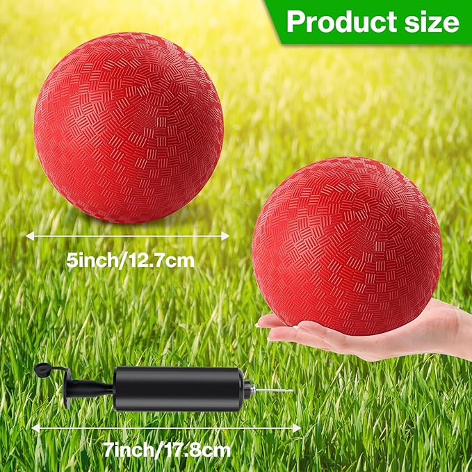 24 Pcs Dodgeballs 5 Inch Playground Ball Red Kickball Inflatable Rubber Handball Bouncy Dodge Ball with 1 Hand Pump for Outdoors Ball Games Gym Camps Picnic (Red)