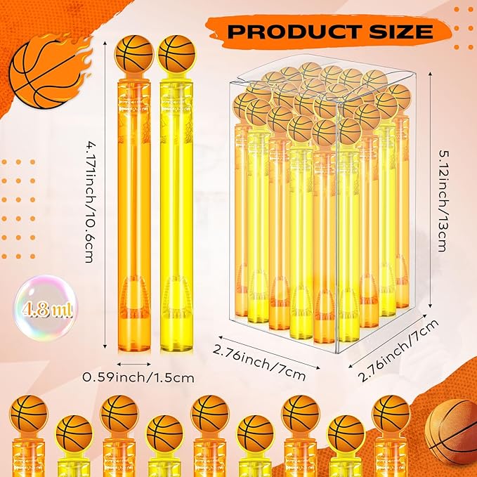 24 Pcs Basketball Bubble Wands Basketball Themed Party Favors Birthday Bubble Wand Bulk for Outdoor Summer Classroom Party Supplies Kids Goodie Bags Filler