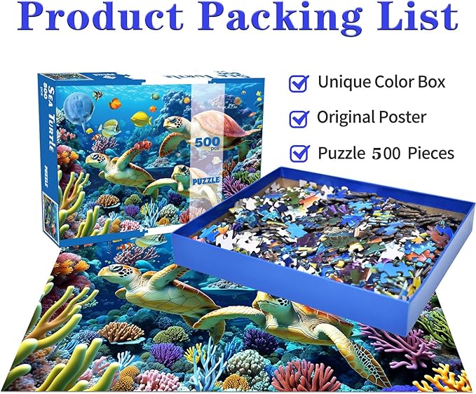 500 Piece Jigsaw Puzzle for Adults -Sea Turtle Jigsaw Puzzles 500 Pieces Puzzles for Adults-The Underwater World Finished Size 19.3" x 13.7"