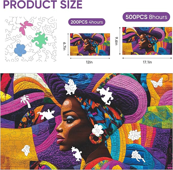 MYS A·U·R Fashion Beauty Puzzles for Adults, Fine Art 200 Pieces Wooden Puzzles Collection Toy Jigsaw Puzzles Birthday Gifts Family Game 12"*6.7"