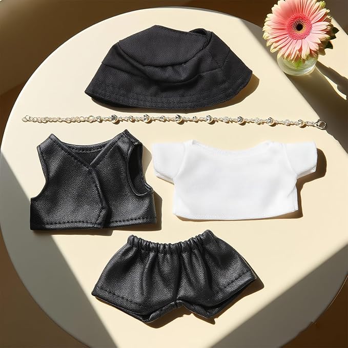 Doll Clothes for 17cm, Stylish Clothes Set with Vest t-Shirt Pants Hat and Necklace Adorable Cute Doll Costume Accessories for Toy Decoration