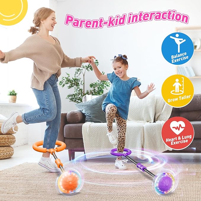 Flooyes Skip Ball for Kids, Ankle Skip Ball Toy with Counter, Timer and Cal Calculator, Girl Birthday Gifts for Age 6 7 8 9 10+, Rechargeable Colorful Flash Wheel Skip Ball for Girls Women