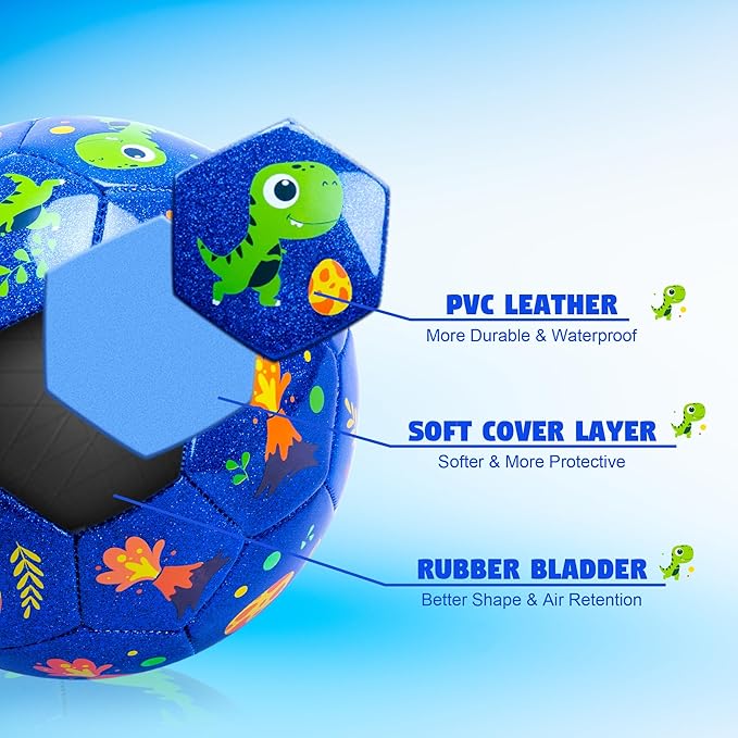 U&C Planet Soccer Ball Size 2 Size 3 Size 4 for Toddler Kids with Pump Deflated, Cartoon Unicorn Dinosaur Soccer Ball Toy for Girls Boys 1-3 2-8 6-12