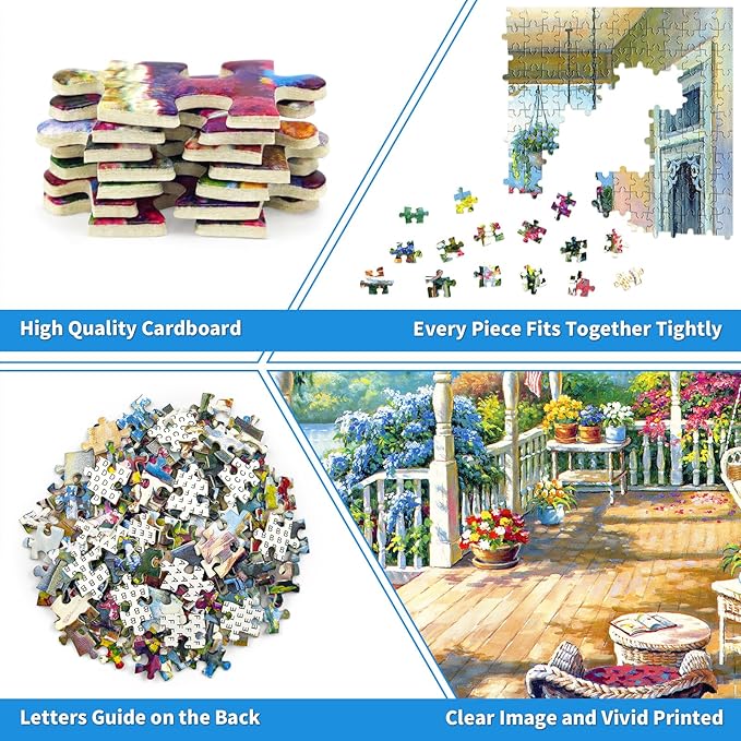 1000 Piece Puzzle for Adults, Floral Front Porch Puzzles for Adults 1000 Pieces, Floral House Porch Jigsaw Puzzles 1000 Pieces Charming Flowering Portico Puzzle Oil Painting Puzzles for Seniors Teens