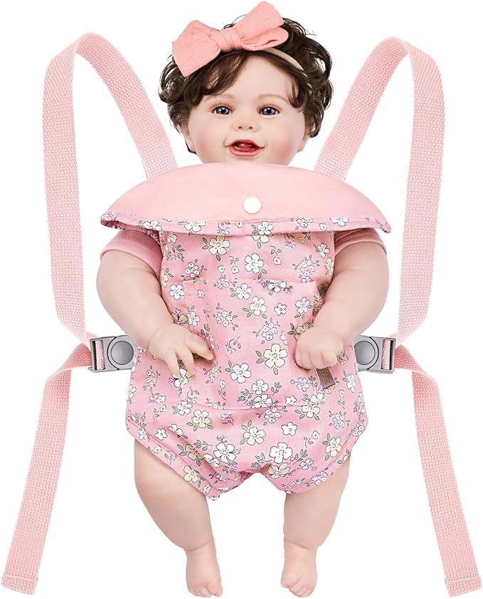 Gagaku Doll Carrier for Toddlers & Kids - Reborn Baby Doll Accessories in Pink (Pear Flowers)