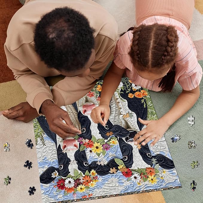 Farm Cow Puzzles 1000 Pieces for Adults, Challenging Patchwork Animal Jigsaw Puzzles, Nature Flowers Art Puzzle as Home Wall Art