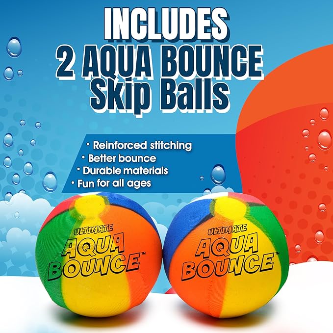 Activ Life Ultimate 2 Pack Larger 3” Water Skip Balls - Bouncing Balls for Swimming Pool & Beach Fun - Designs Include Baseball, Basketball, Volleyball, and Tennis for Kids, Friends, and Family