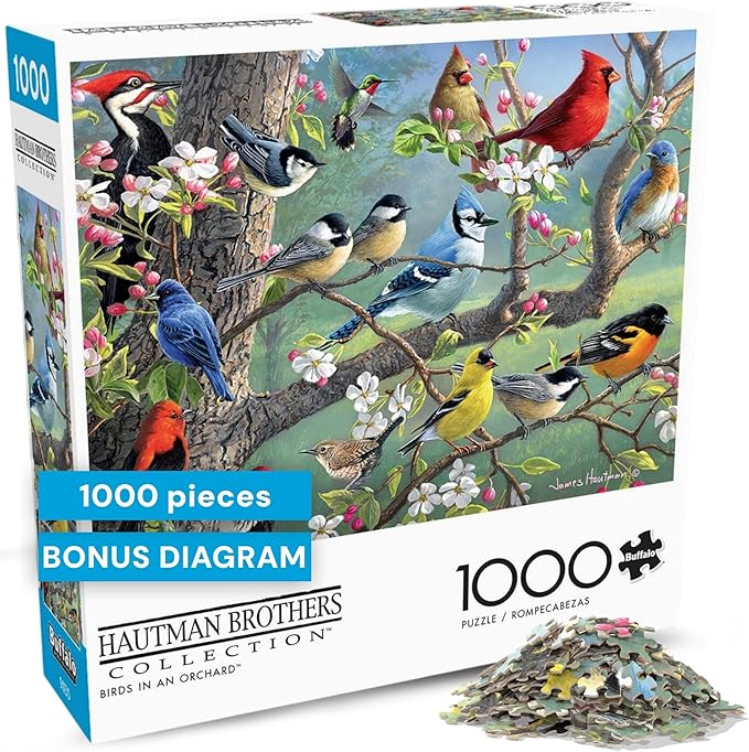 Buffalo Games - Birds in an Orchard - Hautman - 1000 Piece Jigsaw Puzzle for Adults, Challenging Bird Puzzle for Game Nights, Finished Size 26.75 x 19.75, Made in the USA