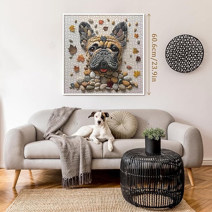 Puppy Unique Puzzle for Adults 1000 Pieces, Dog Art Jigsaw Puzzle, Fall Autumn Rock Stone Puzzle