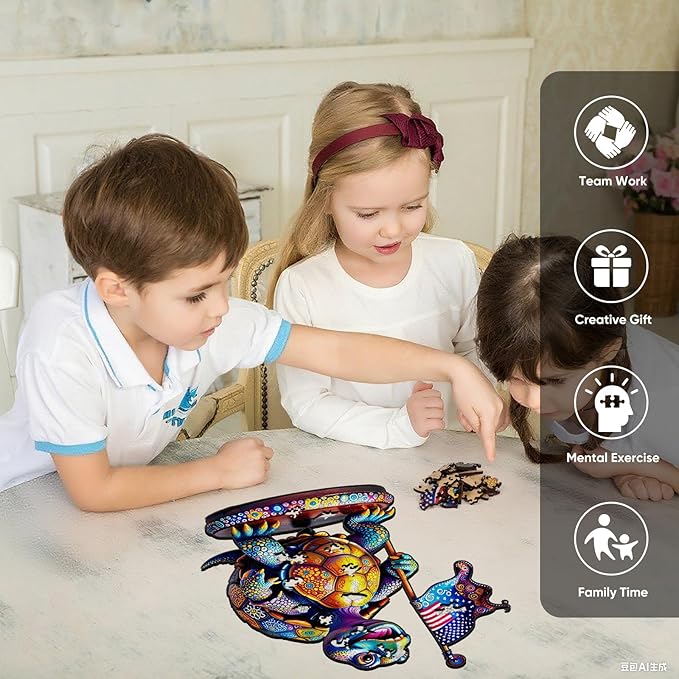 Bovearto Wooden Puzzle for Adults, Flag Turtle Wood Puzzles, Tortoise Puzzle Unique Shaped for Adults Kids Puzzles Family Games for Adults Game Large Size (15.6"*17.3")
