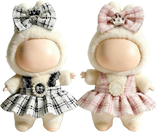 (2 Pack) Clothes for LABUBU 17cm Doll (NO Doll), Outfit for LABUBU, Dress and Hairpin Set for LABUBU Dress Up, Fashion and Premium Dolls Accessories for LABUBU