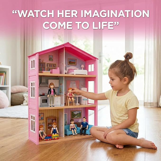 Family Dollhouse People - Bendable Doll House People Figures - 5 Poseable Action Figures Incl. Mom, Dad, Sister, Brother, & Toddler - Small Dolls for Doll-house Designed to Fit Standard Dollhouses
