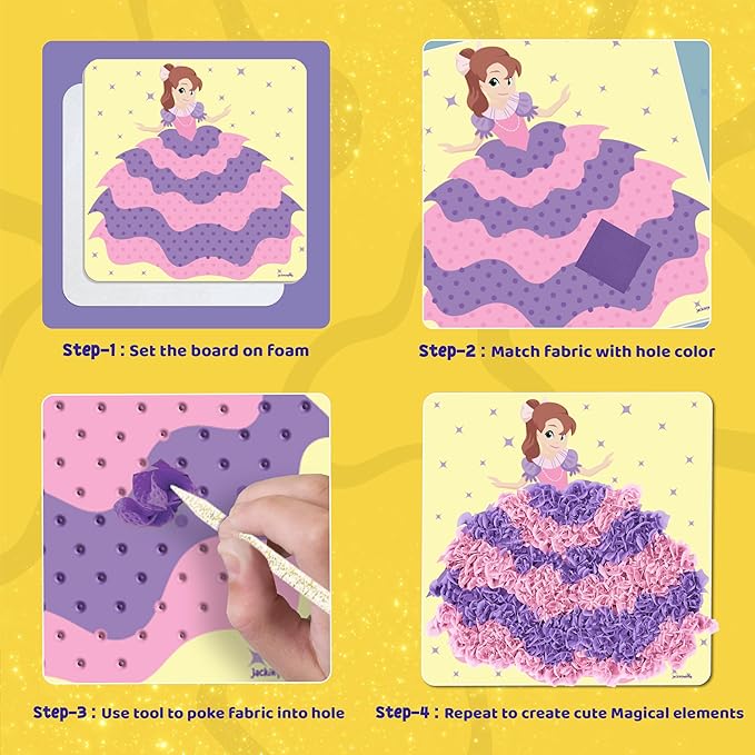 jackinthebox Poke Poke Art – Magical Theme, Mess-Free Fabric Art and Craft, Flower Pressing Kits, Gift for Kids, Girl Gifts, DIY Activity Boy Gift, Best Gift for Girls and Boys Ages 4 5 6 7 8