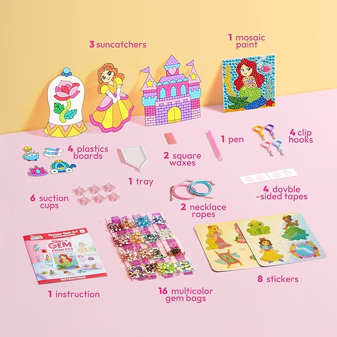 Klever Kits 16 Projects Gem Princess for Kids, Make Your Own Diamond Gem Painting Kit, Arts and Crafts for Girls Ages 6-12, Gem Craft Activities Kits, Premium Art Gift Ideas for Girls Ages 6, 7, 8+