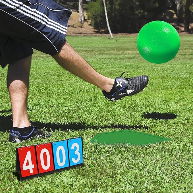 Kickball Set with Bases and Ball - 8.5" Kickball, Rubber Throw Down Bases, Sports Traning Cones, 12" Pump and 14" Scoreboard - Perfect for Kids and Adults - Playground and Backyard Game