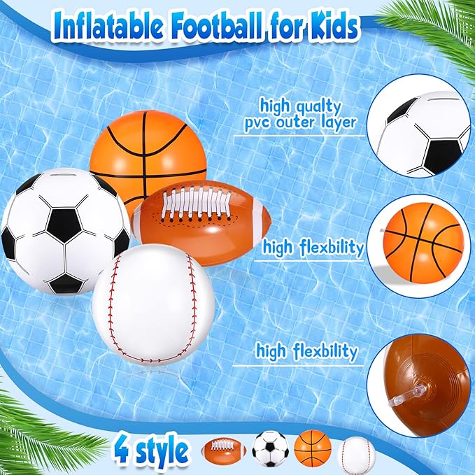 Sosation 24 Pcs Inflatable Sports Balls 16 Inch Inflatable Beach Ball Blow up Sports Party Decorations Swimming Pool Summer Pool Toys for Indoor Outdoor Beach (Assorted Ball)