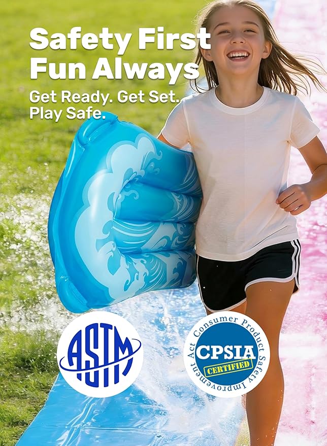 JOYIN 32.5FT Water Slide and 2 Inflatable Boards, Extra Long Heavy Duty Double Lawn Waterslide with Sprinkler for Kids Adults Backyard Summer Water Toy Outdoor Fun, Blue, Pink