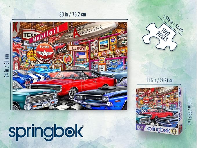 Springbok Muscle Car Museum 1000 Piece Jigsaw Puzzle for Adults - Classic Cars - Unique Cut Pieces - Made in USA