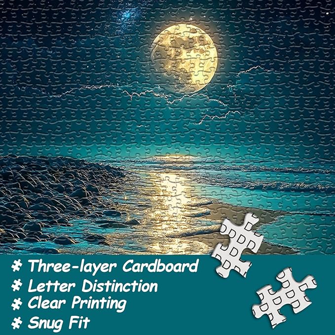 PICKFORU Beach Jigsaw Puzzle 1000 Pieces, Ocean Moon Nature Art Scenery, Colorful Magic Beach Themed Puzzle, Challenging for Adults