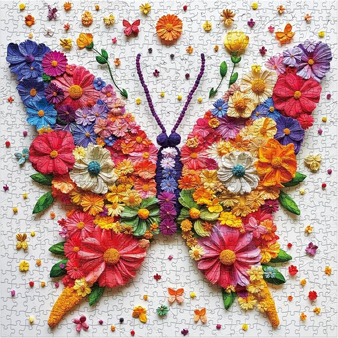 Colorful Butterfly Wings Puzzles for Adults 1000 Pieces, Aesthetic Pretty Flower Plant Jigsaw Puzzle, Art Challenging Floral Wildflower Pages Embroidery Puzzle