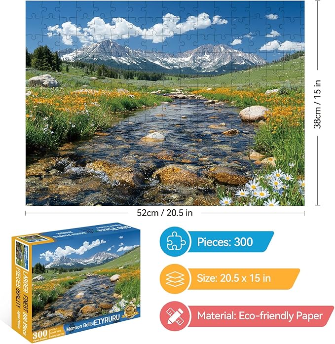 300 Pieces Nature Puzzle for Adults,Maroon Bells Mountain Lake Landscape Large Piece for Kids Adults Teens,Recycled Paper,Glossy & Sturdy Pieces,Challenging Puzzle & Perfect Family Game (20.5 x 15 In)