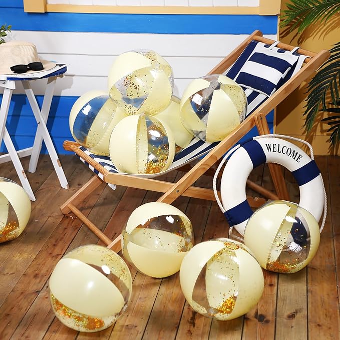 12 Pcs 16 Inch Inflatable Beach Balls Bulk Jumbo Pastel Inflatable Decorated Ball with Macaron Color PVC Party Ornaments for Summer Birthday Party Decoration(Yellow)