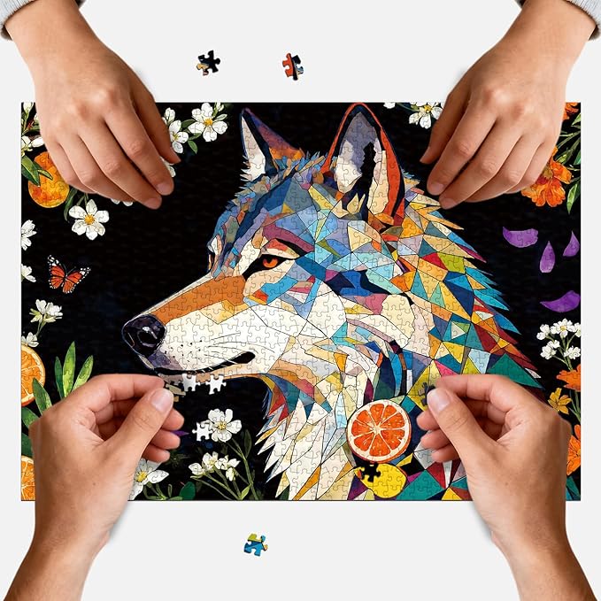 Puzzles for Adults 1000 Piece Jigsaw Puzzles with Letters on Back Wolf Puzzle Fun Gift Impossible Puzzle No Dust Family Decoration(27.56x19.7 Inch)