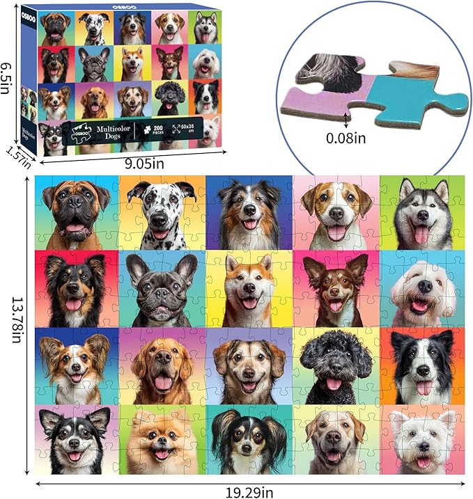 Dog Puzzles for Kids Ages 6-8 8-10, 200 Pieces Jigsaw Puzzle for Kids and Adults, Multicolor Puppy Theme Puzzles for Children, Christmas Collection Gift
