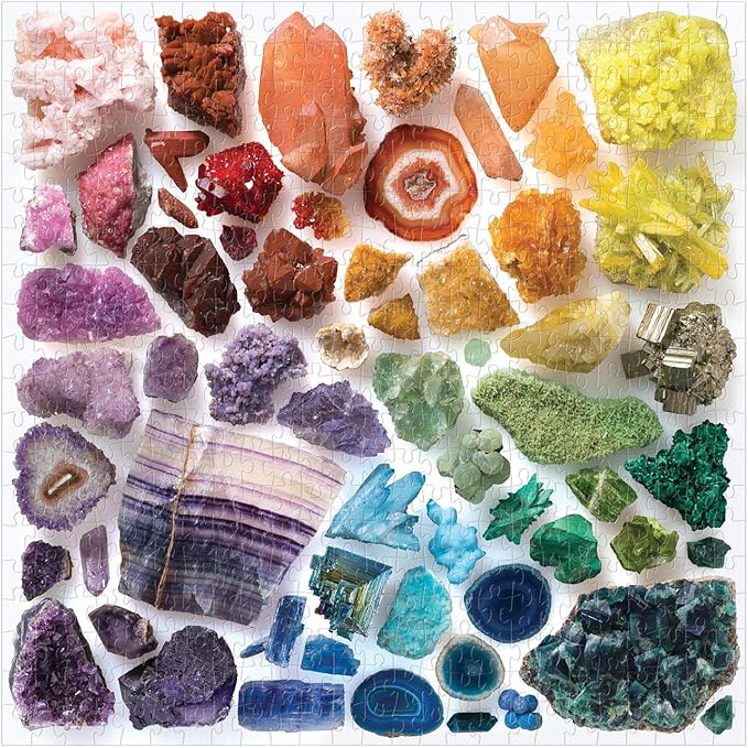 Galison Rainbow Crystals Jigsaw Puzzle, 500 Pieces, 20”x20” – Features an Array of Crystals and Gems in a Mesmerizing Rainbow of Color – Challenging, Perfect for Family Fun – Fun Indoor Activity