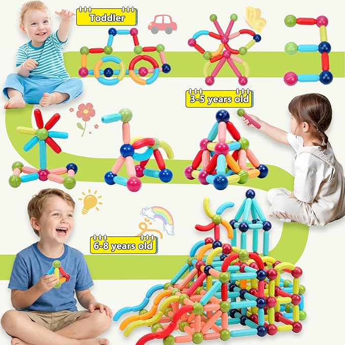 COUOMOXA Magnetic Building Blocks for Toddlers: STEM Educational Toys for 3 4 5+ Years Old Kids - Magnetic Stick Montessori Game for Family for Boys Girls 3-5