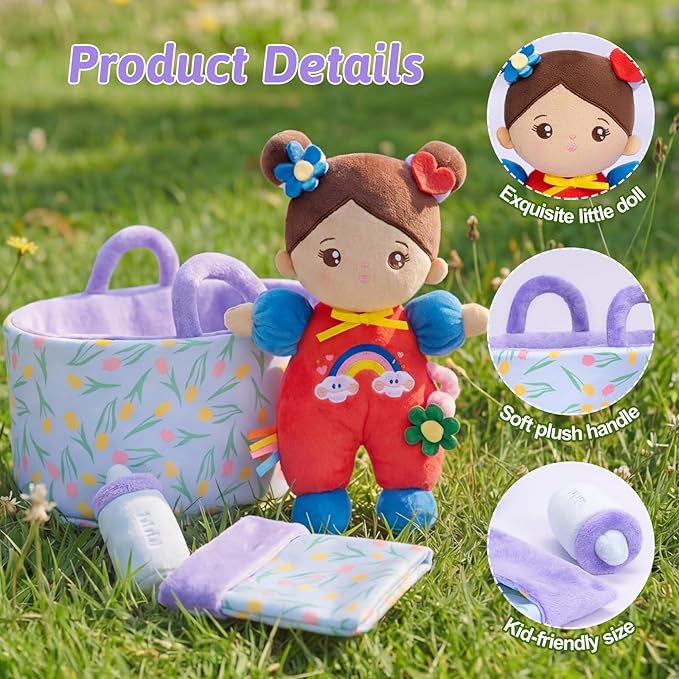 OUOZZZ 10" Soft Baby Doll Set, Hispanic Baby Doll Accessories Pretend Playset Doll for 2 Year Olds Girls Social Emotional Learning Birthday Gift for 2 Year Olds Girls