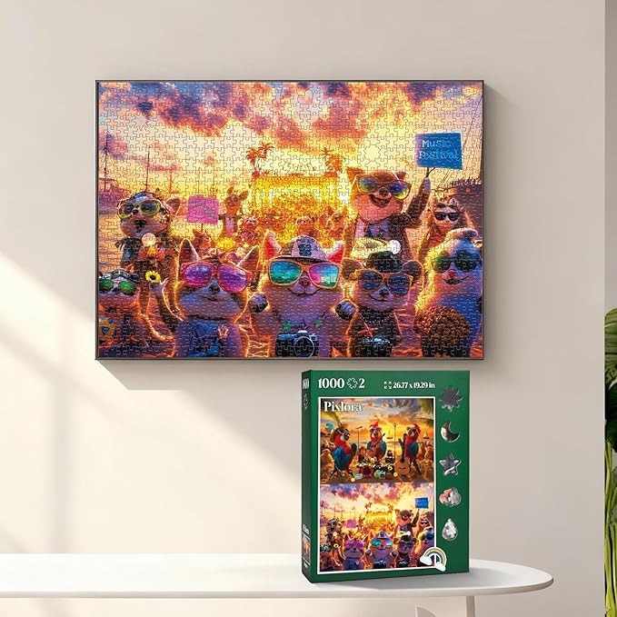 Unique Jigsaw Puzzles 1000 Pieces for Adults, 2 Pack Puzzles 1000, Clear Puzzles for Adults, Birds Singers and Cats Fans Theme, Interactive Party Games for Family