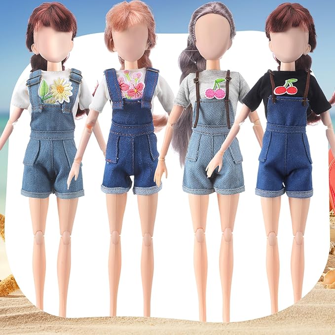 Bencailor 8 Pieces Summer Doll Clothes for 11.5 Inch Doll Accessories Sweaters Denim Pant Regular Outfit Clothing for Girls(T Shirt and Suspender Trousers)