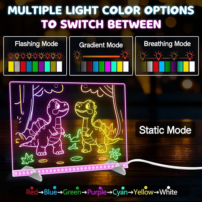 LED Drawing Board -13.7'' X 10" Doodle Glow Board for Christmas Gift, Room/Store/Festival,etc. with 4 Modes & 7 Colors, LED Glow Drawing Board with Adapter, 7 Markers & Tracing Paper