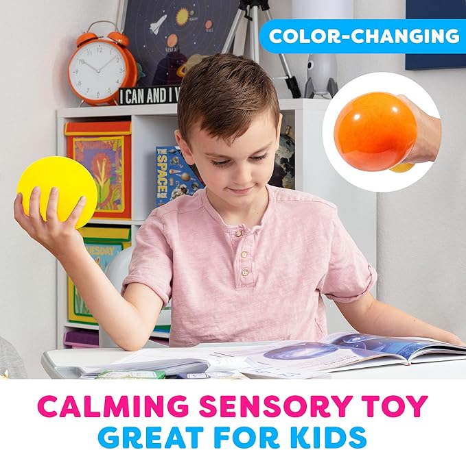Power Your Fun Arggh Stress Ball for Adults and Kids- 3.75 Inch Large Tension Relief Ball Fidget Toy, Color-Changing Stress Relief Squeeze Sensory Balls Big Squishy Toys for Boys Girls (Yellow/Orange)