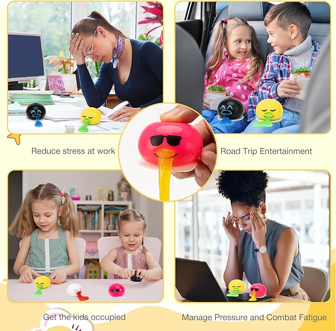 4-PCS Puking Sucking Stress Relief Balls,Vomiting Egg Squeeze Toy,Funny Slime Vomiting Toys,Novelty Fidget Toy for Easter Baskets Gifts for Kids Adults.