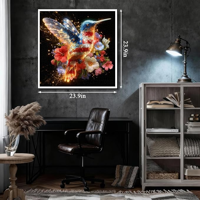 American Flag Hummingbird Puzzles for Adults 1000 Pieces, USA Patriotic Bird Jigsaw Puzzles, United States Freedom Floral Animal Puzzle