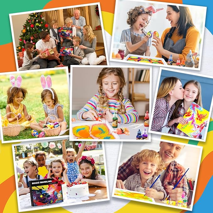 Water Marbling Paint Kit,Easter Basket Stuffers,Arts and Crafts for Kids,Birthday Gifts for Girls Boys 3+Years Old, Toys for Ages 8-13 5-7 3-6, Art Supplies for Kids