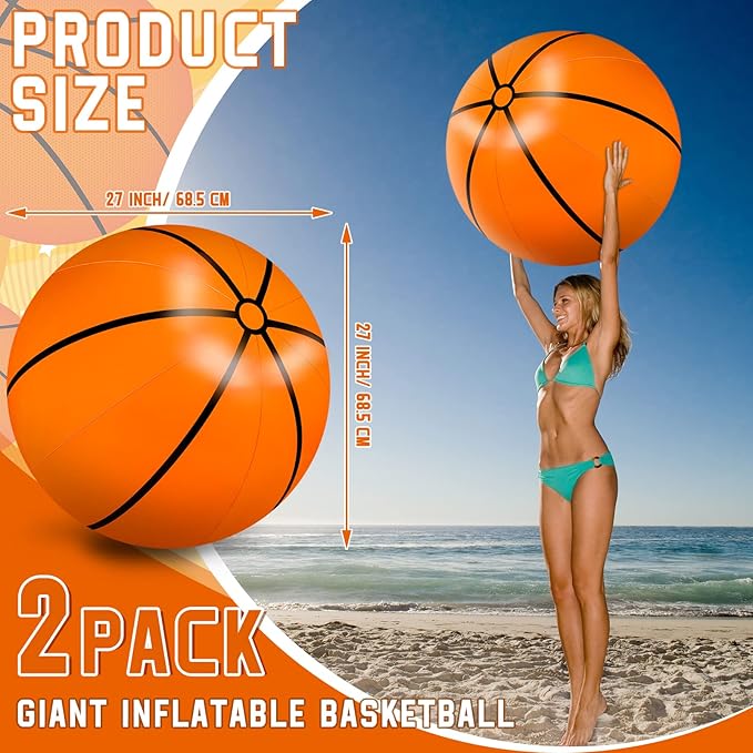 Meooeck 4 Pcs 27 Inch Inflatable Basketball Large Basketball Party Decorations Giant Inflatable Balls for Outdoor Activity Games Sports Event Birthday Party Supplies