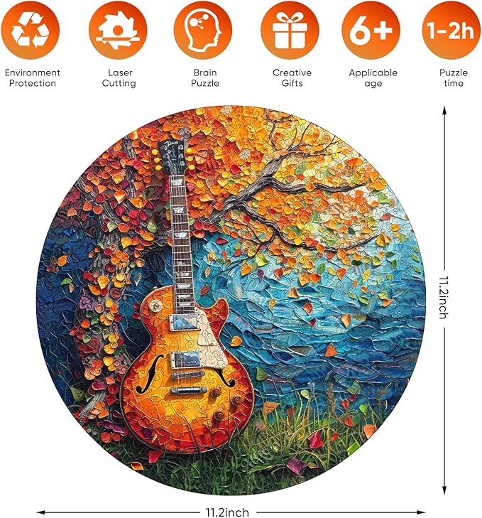 Reouinty Wooden Puzzles for Adults, Autumn Jigsaw Puzzle, Guitar Jigsaw Puzzles 200 Piece, Thanksgiving Garden Puzzle, Birthday Gifts for Adults 11.2 x 11.2 in