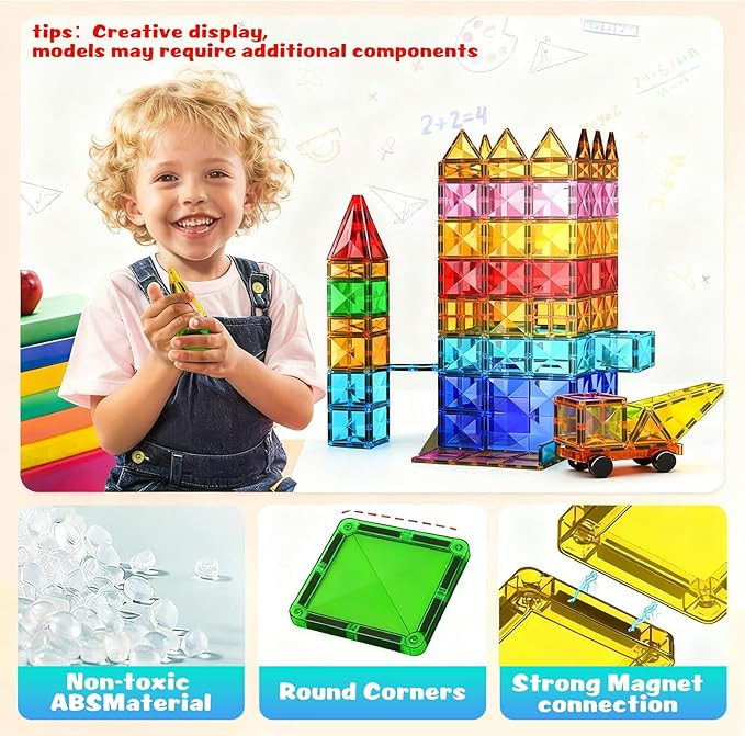 Magnetic Tiles, 32 PCS Giant Magnetic Tiles with Iron Box, Choke-Proof Design with Strong Magnets, STEM Educational Toys for Kids Ages 3+, Portable Building Blocks Gift for Boys/Girls