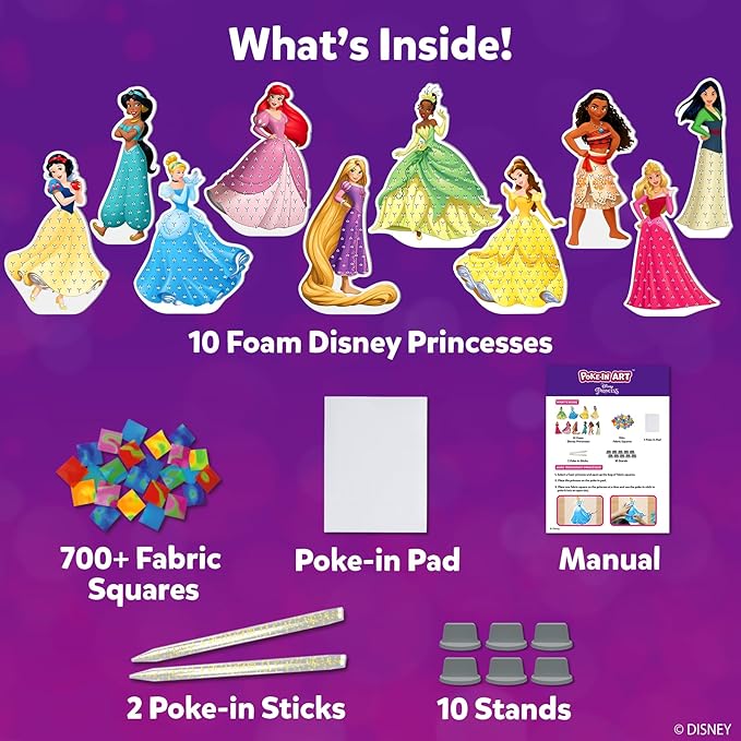 Skillmatics Poke-in Art - Disney Princesses, Mess-Free Fun for Kids, DIY Wood Craft Kits, Creative Activity, Gifts for Girls Ages 4, 5, 6, 7, 8, 9, Includes Cinderella, Ariel, Moana, Rapunzel & More