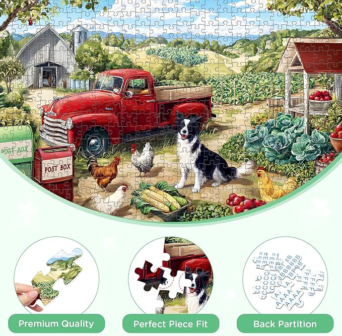 500 Piece Puzzle for Adults, Farm Scene Jigsaw Puzzles 500 Pieces, Dog and Chicken Jigsaw Puzzle for Adults Elderly, Birthday Party for Family, Funny Puzzle, Challenging Games 20.5×15 in