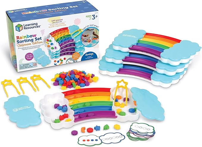 Learning Resources Rainbow Sorting Set Classroom Edition - Toddler Sensory Bin Toys, Montessori Fine Motor Skills, Color Shape Sorter Games, Preschool and Homeschool , Back to School, Teacher Gifts