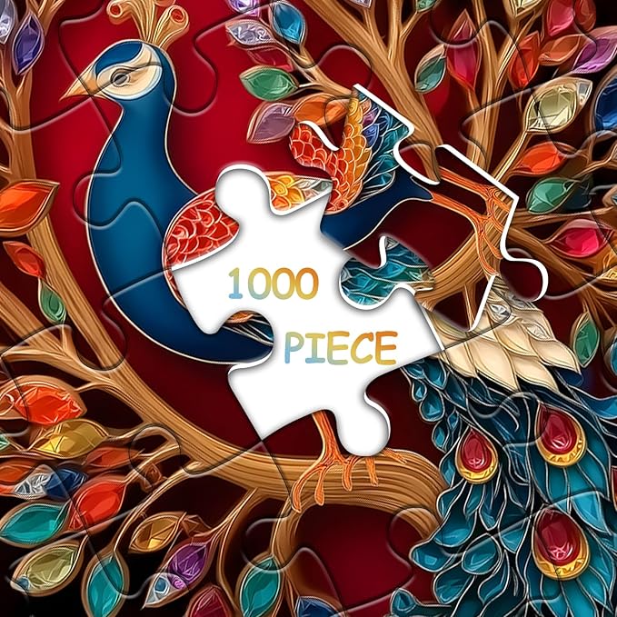 Peacock Puzzles for Adults 1000 Pieces, Tree of Life Puzzle, Colorful Gem Jewel Animal Jigsaw Puzzles, Impossible Difficult Hard Challenging Puzzles for Adults